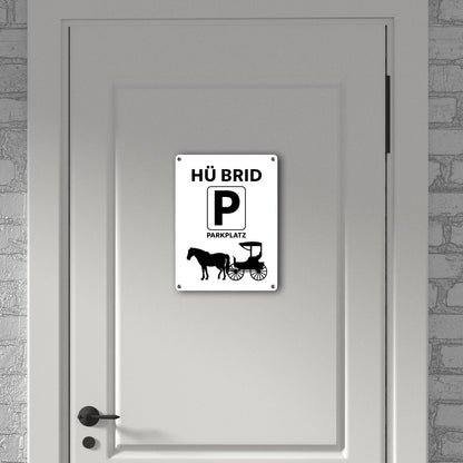 Pferd mit Kutsche Metallschild in 15x20 cm mit Spruch Hü brid