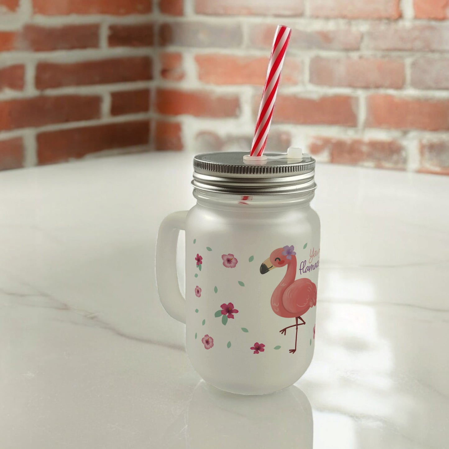 Flamingo Mason Jar Henkel Trinkglas mit Deckel mit Spruch You are flamazing