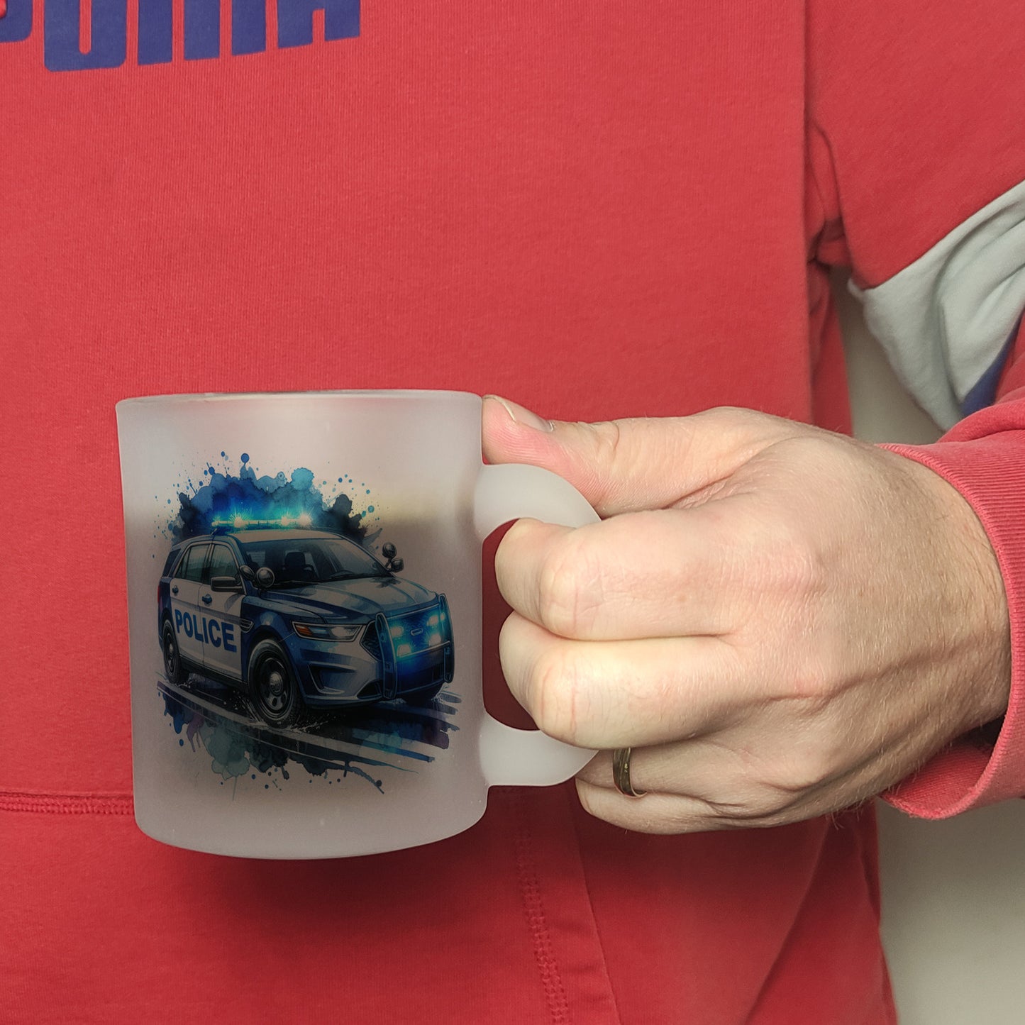 Polizeiauto im Einsatz Glas Tasse