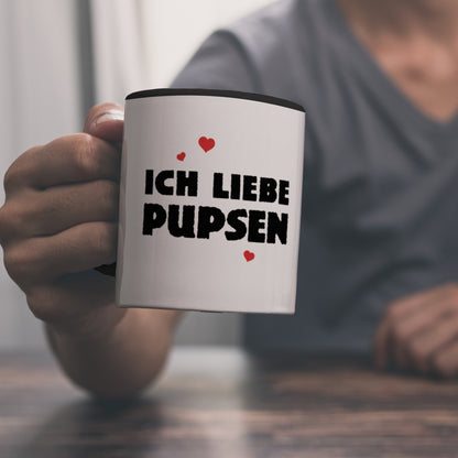 Ich liebe pupsen Kaffeebecher Henkel und Innenseite Schwarz