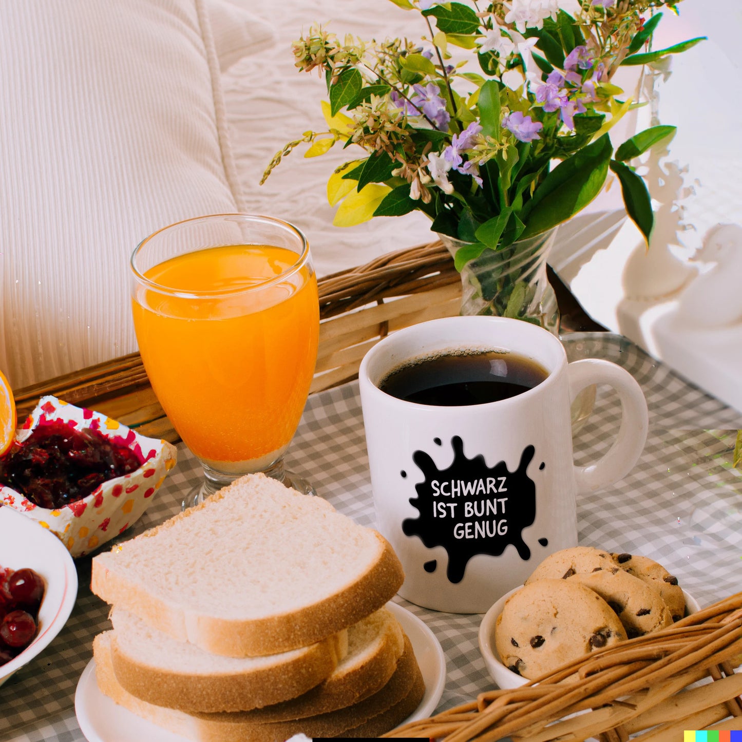 Schwarz ist bunt genug Kaffeebecher mit Farbklecks Motiv