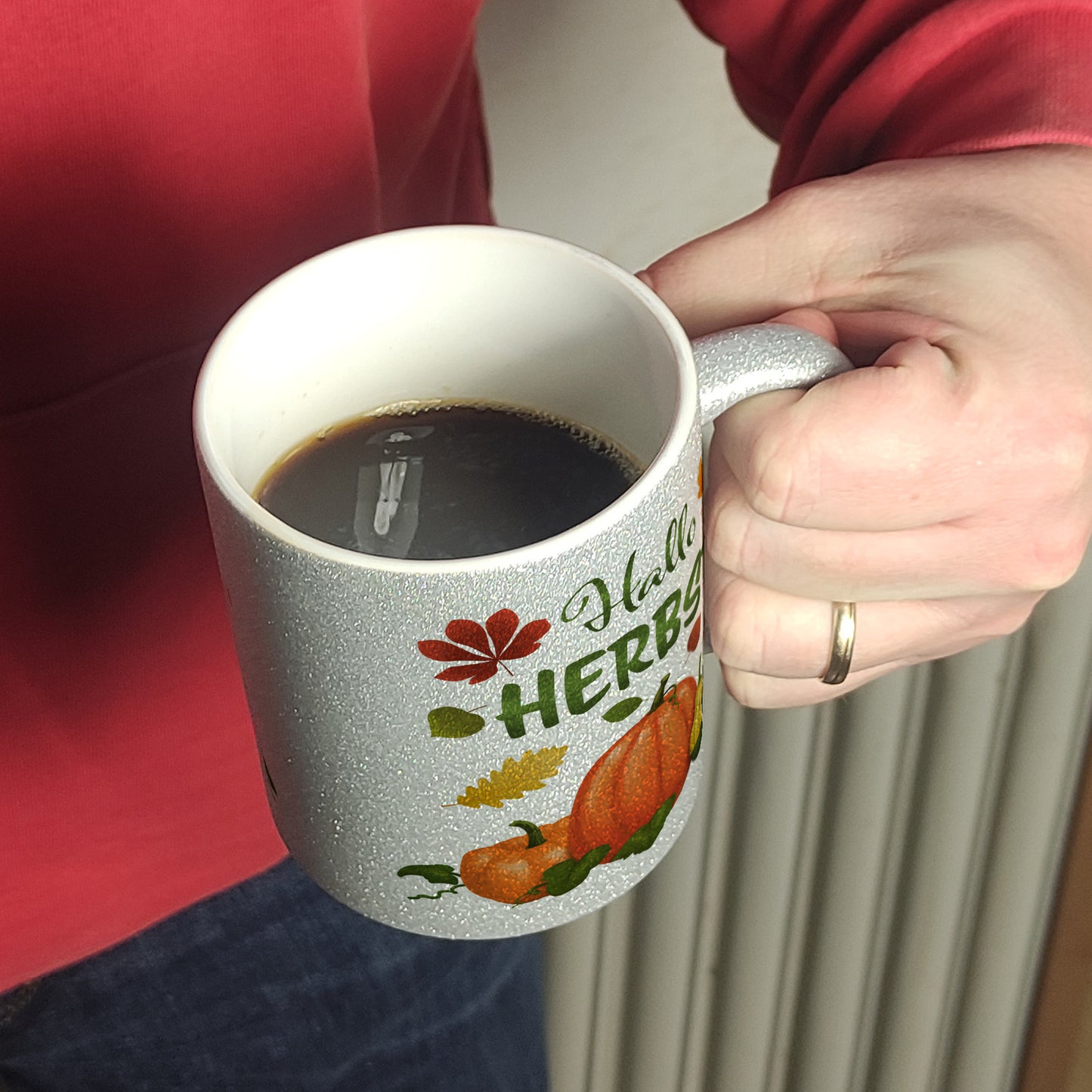 Hallo Herbst Glitzer-Kaffeebecher mit hübschen Kürbissen