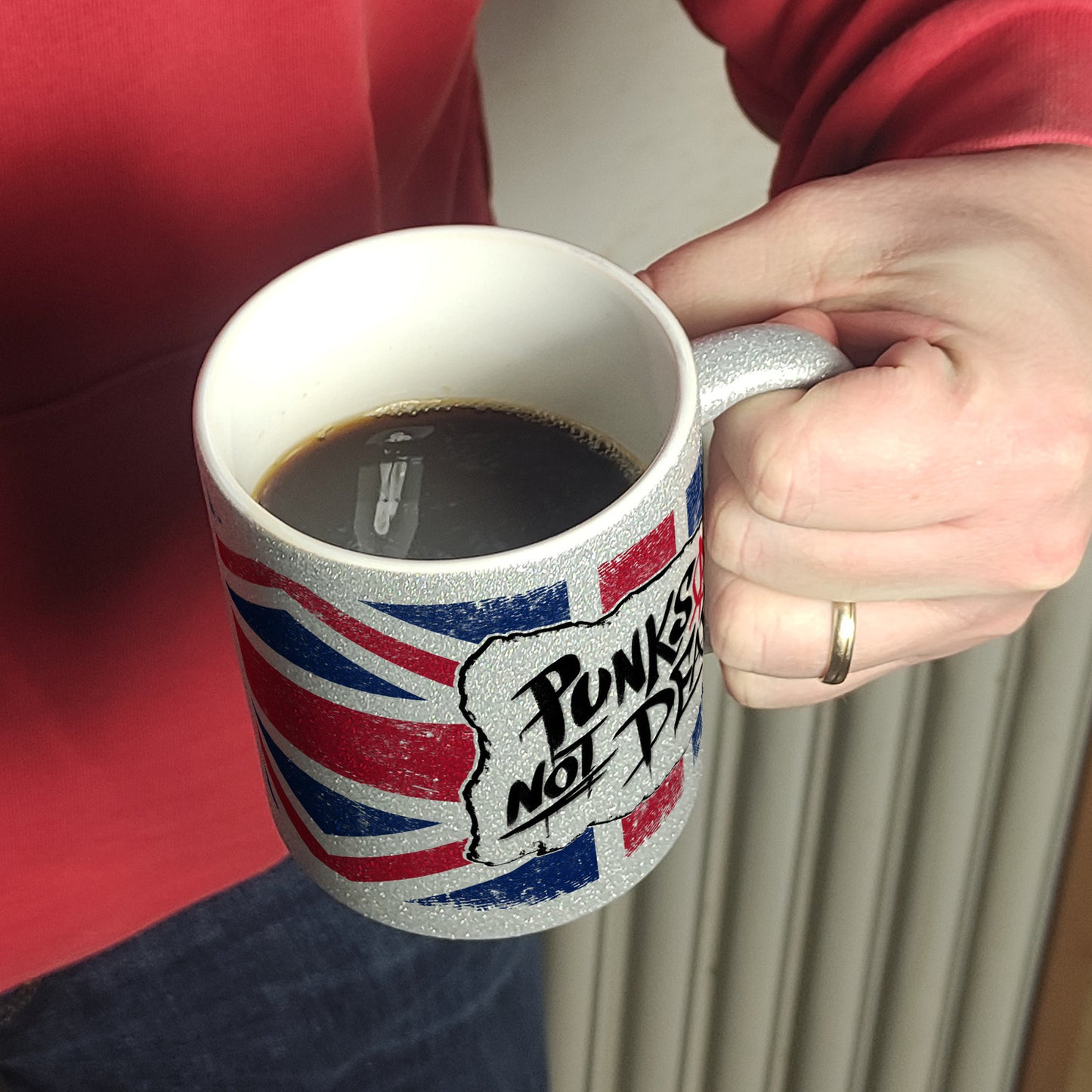 Punks not Dead Union Jack Glitzer-Kaffeebecher