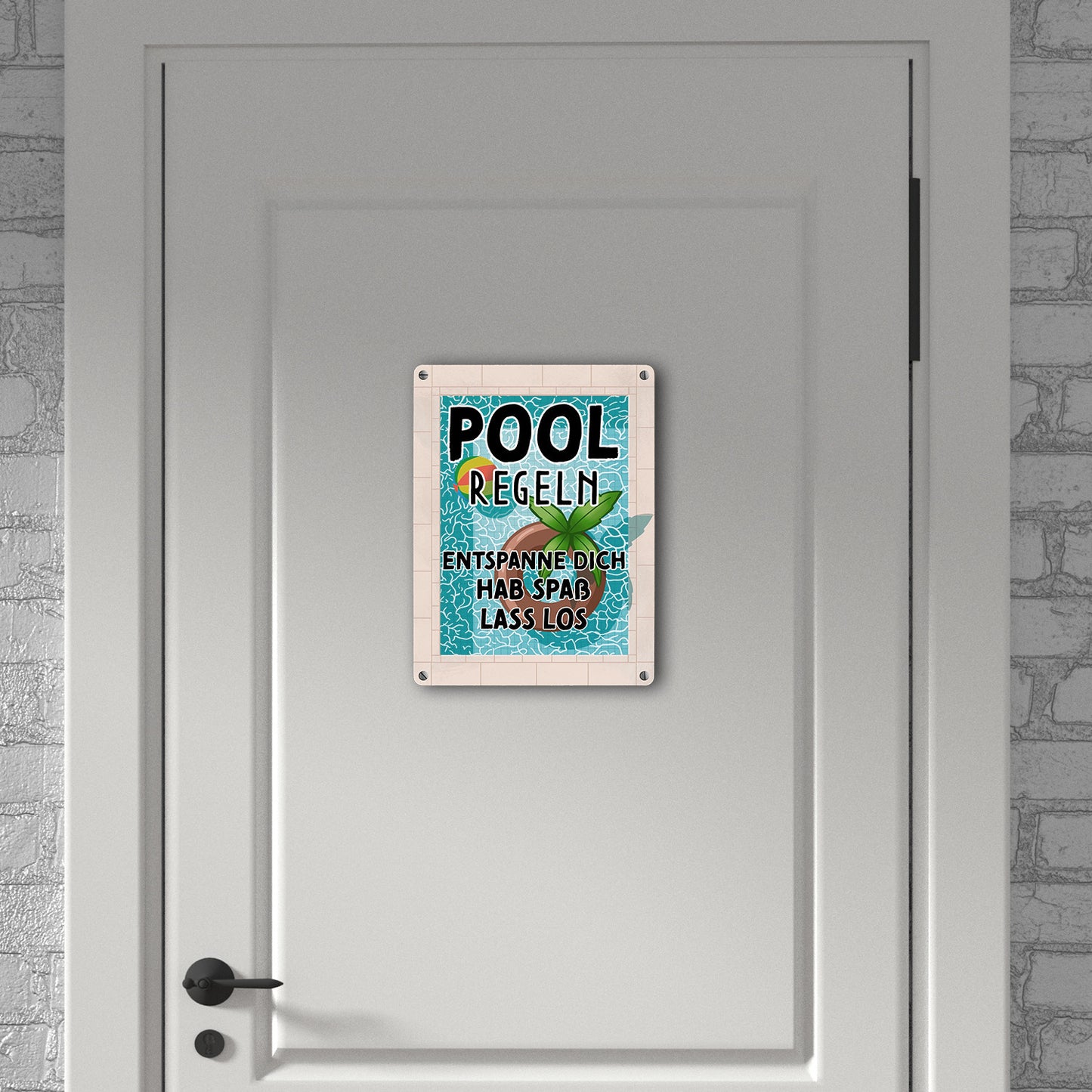 Poolregeln für Poolbesitzer Metallschild in 15x20 cm mit Schwimmring