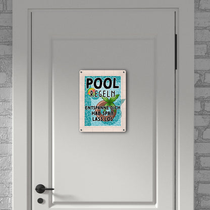 Poolregeln für Poolbesitzer Metallschild in 15x20 cm mit Schwimmring