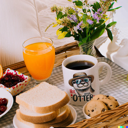 Otter mit Sonnenbrille und Strohhut Kaffeebecher mit Spruch Hot Hotter Otter