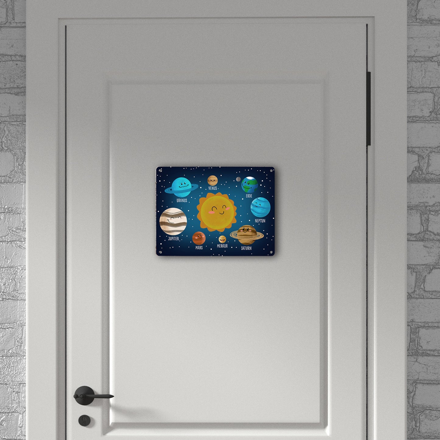 Sonnensystem Metallschild XL in 21x28 cm mit niedlichen Planeten