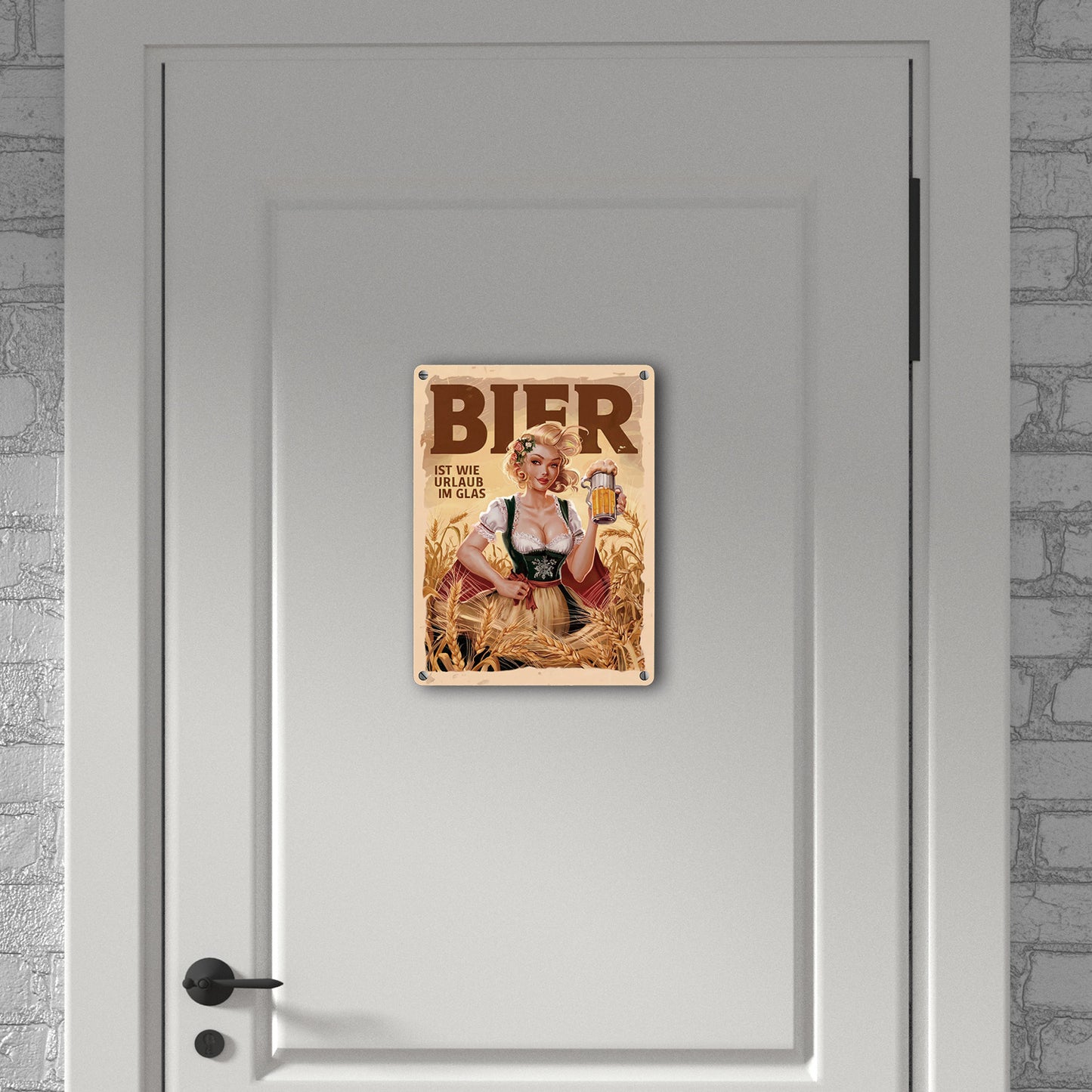 Frau im Dirndl - Bier ist wie Urlaub Metallschild in 15x20 cm