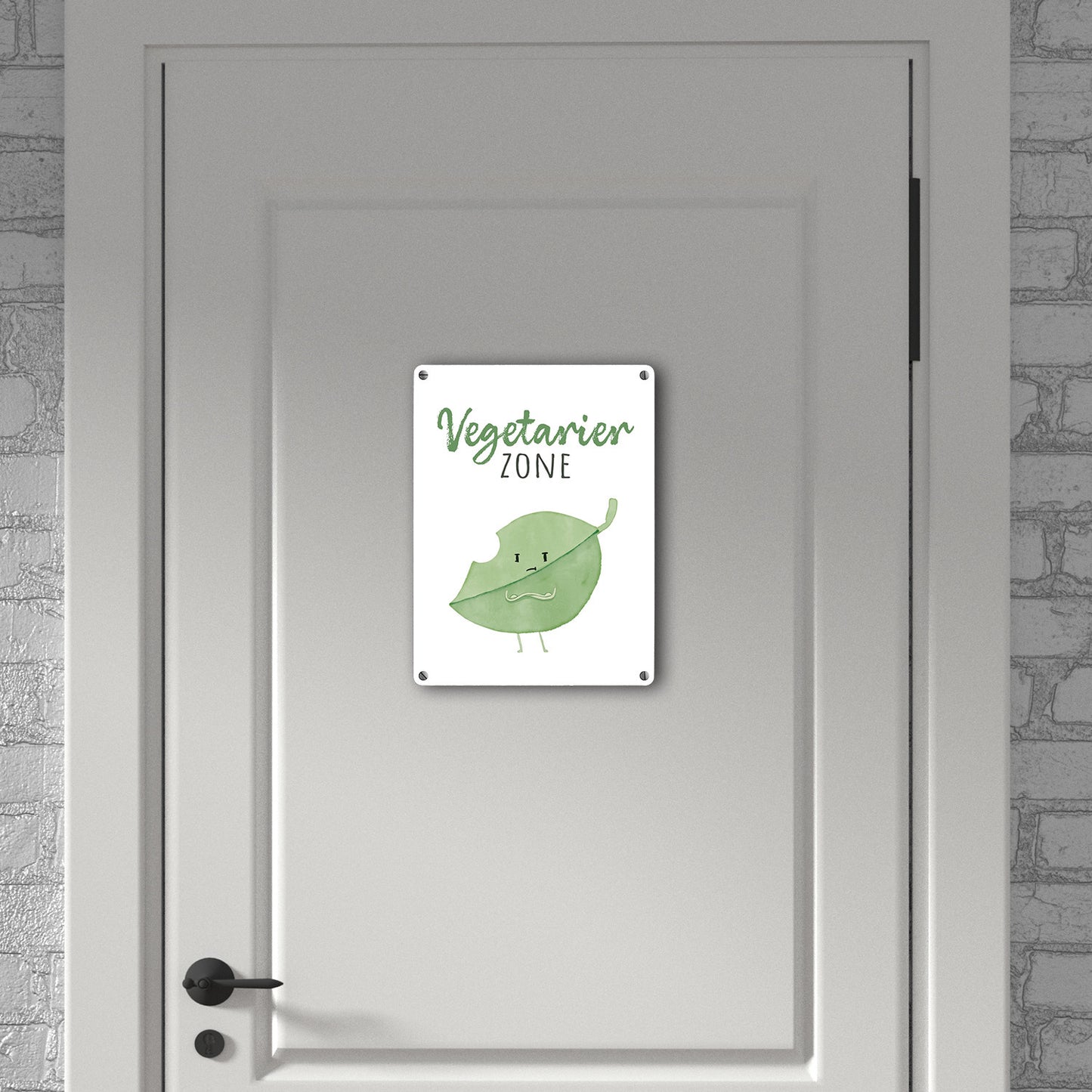 Blatt Metallschild in 15x20 cm mit Spruch Vegetarier Zone