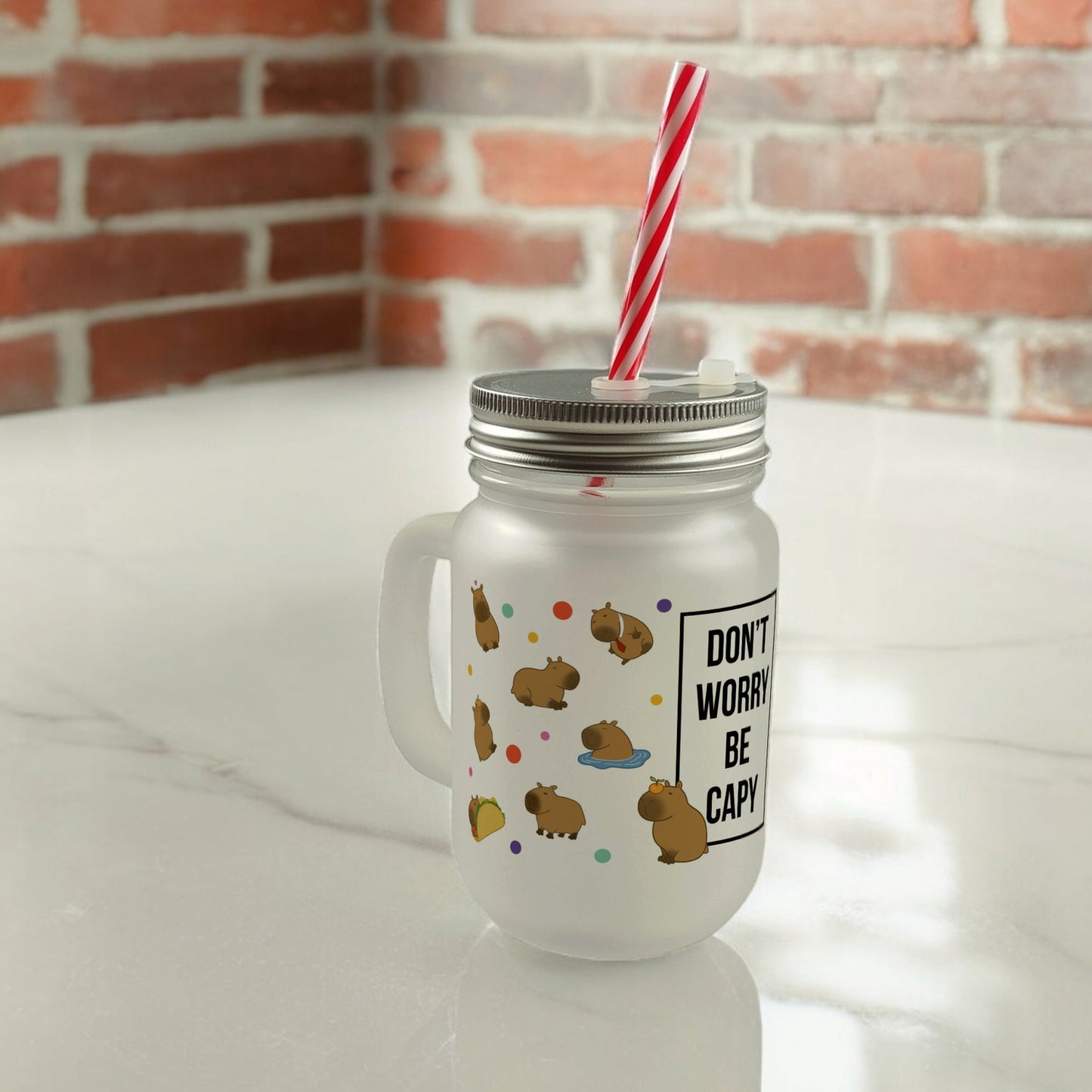 Dont worry be capy Capybara Mason Jar Henkel Trinkglas mit Deckel