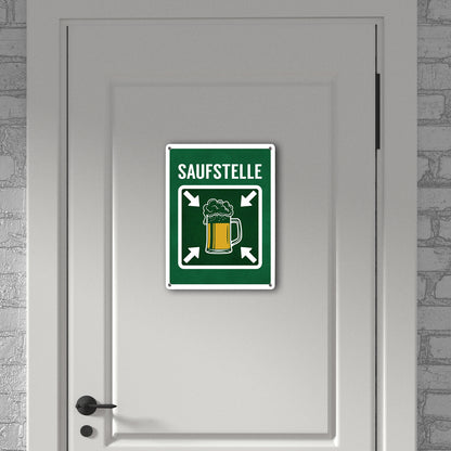 Metallschild XL mit Bier Motiv und Spruch: Saufstelle