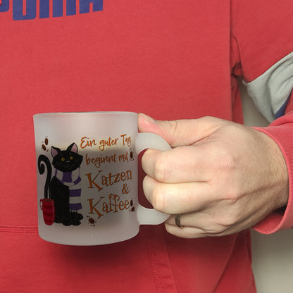 Ein guter Tag beginnt mit Katzen & Kaffee Glas Tasse