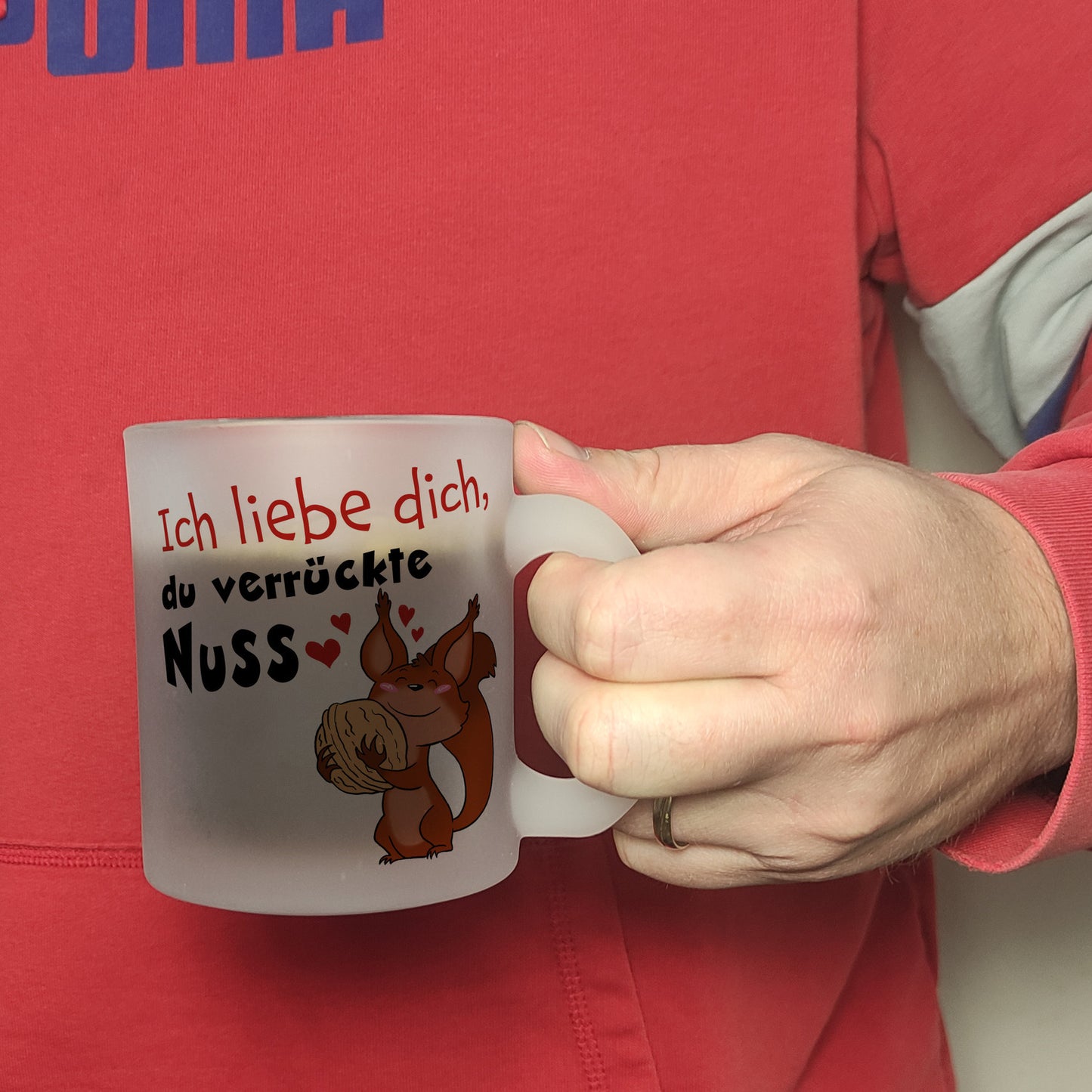 Ich liebe dich verrückte Nuss Glas Tasse mit süßem Eichhörnchen