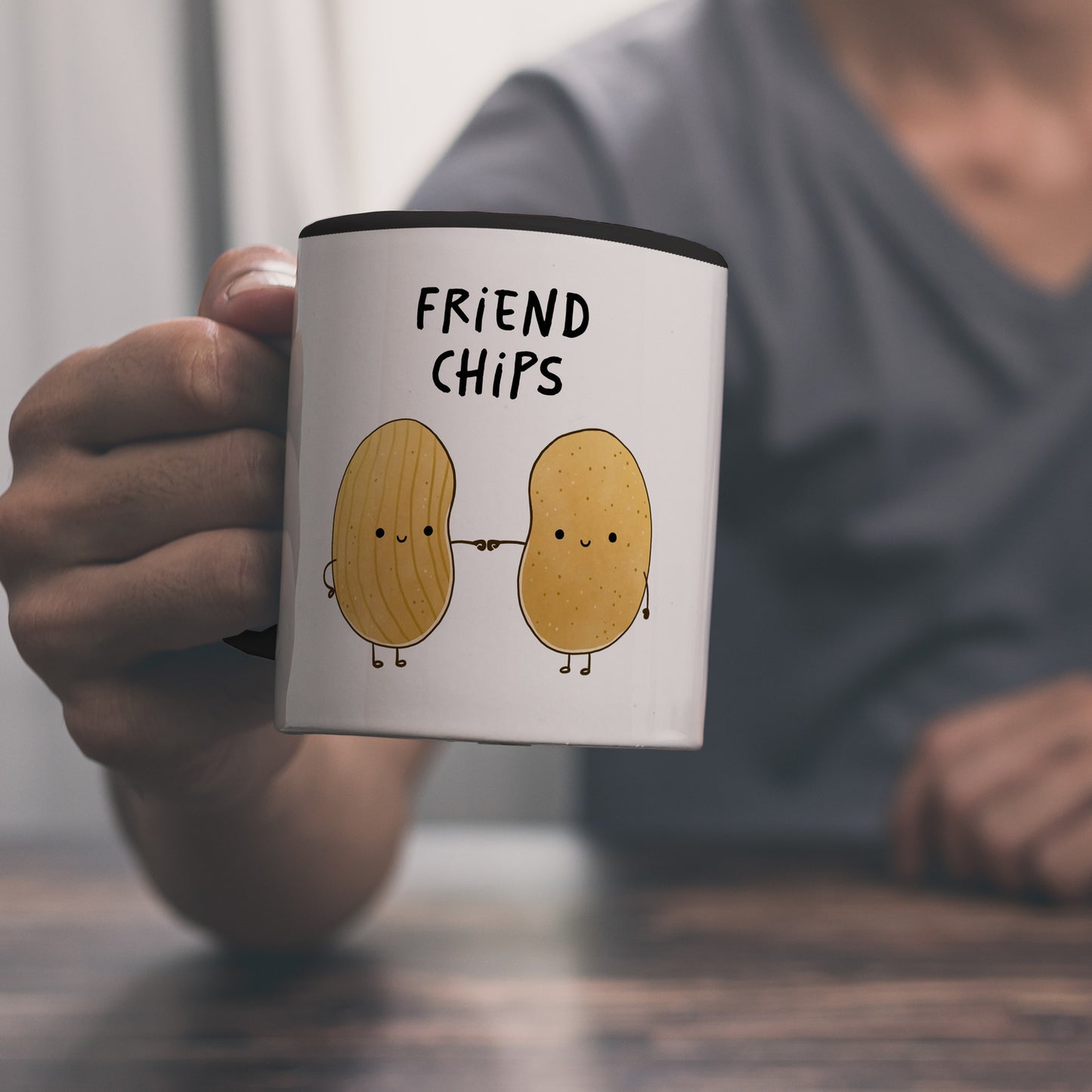 Chips Freundschaft Kaffeebecher in schwarz mit Spruch Friendchips