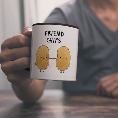 Chips Freundschaft Kaffeebecher in schwarz mit Spruch Friendchips