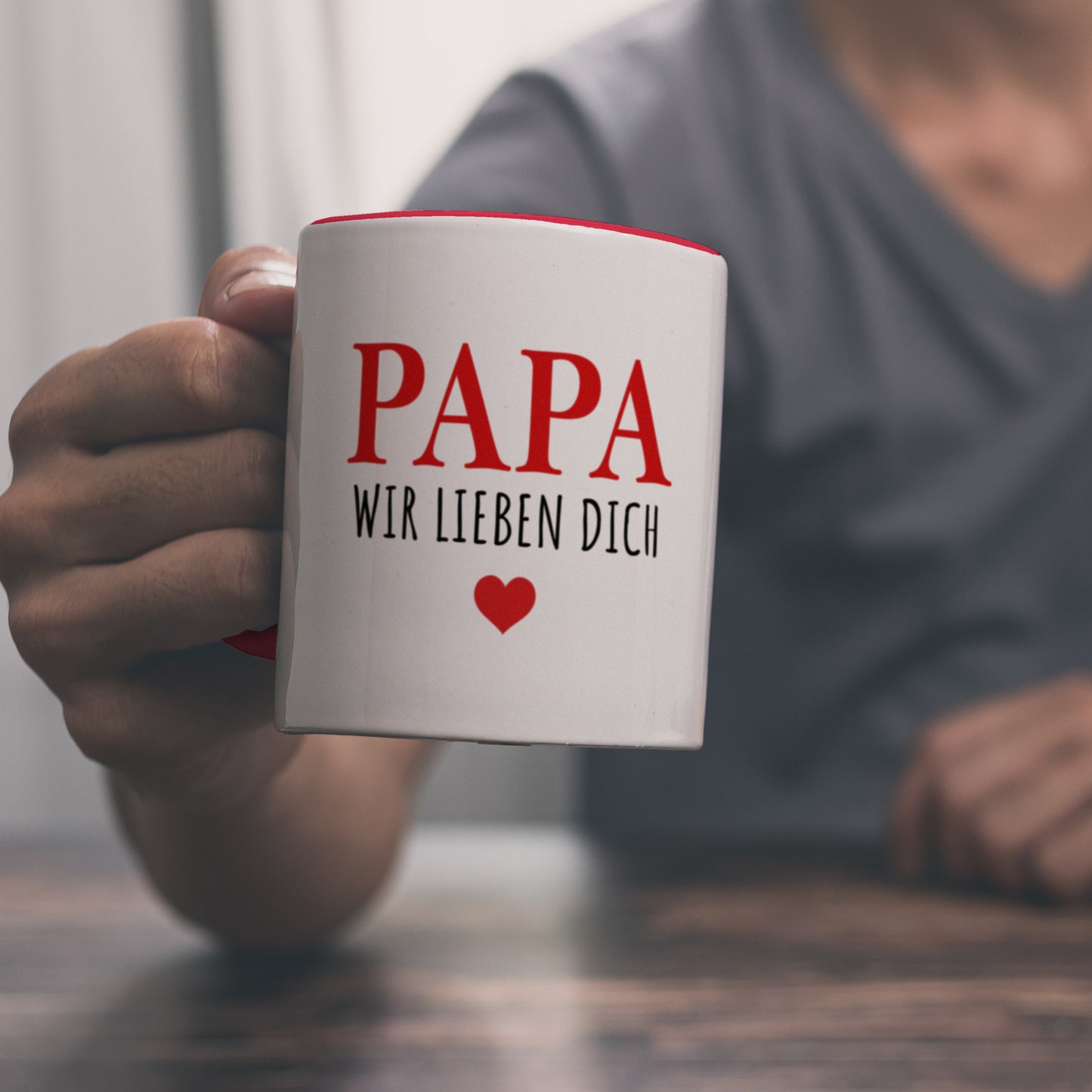 Papa wir lieben dich Kaffeebecher in rot in rot mit Herz