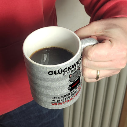 Glückwunsch zur Flucht, Verräter Mittelfinger Glitzer-Kaffeebecher mit Katze