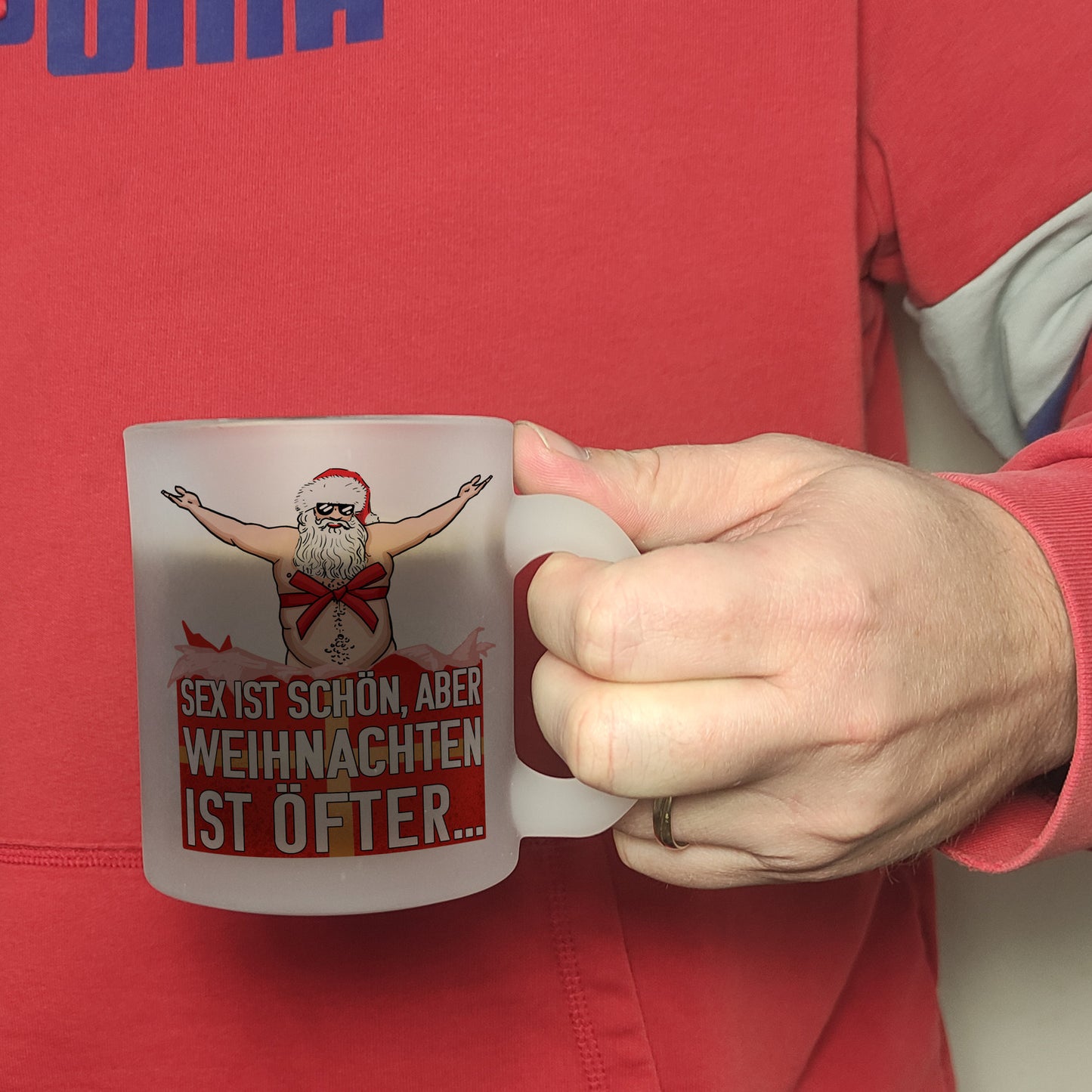 Sex ist schön aber Weihnachten ist öfter Glas Tasse mit Weihnachtsmann