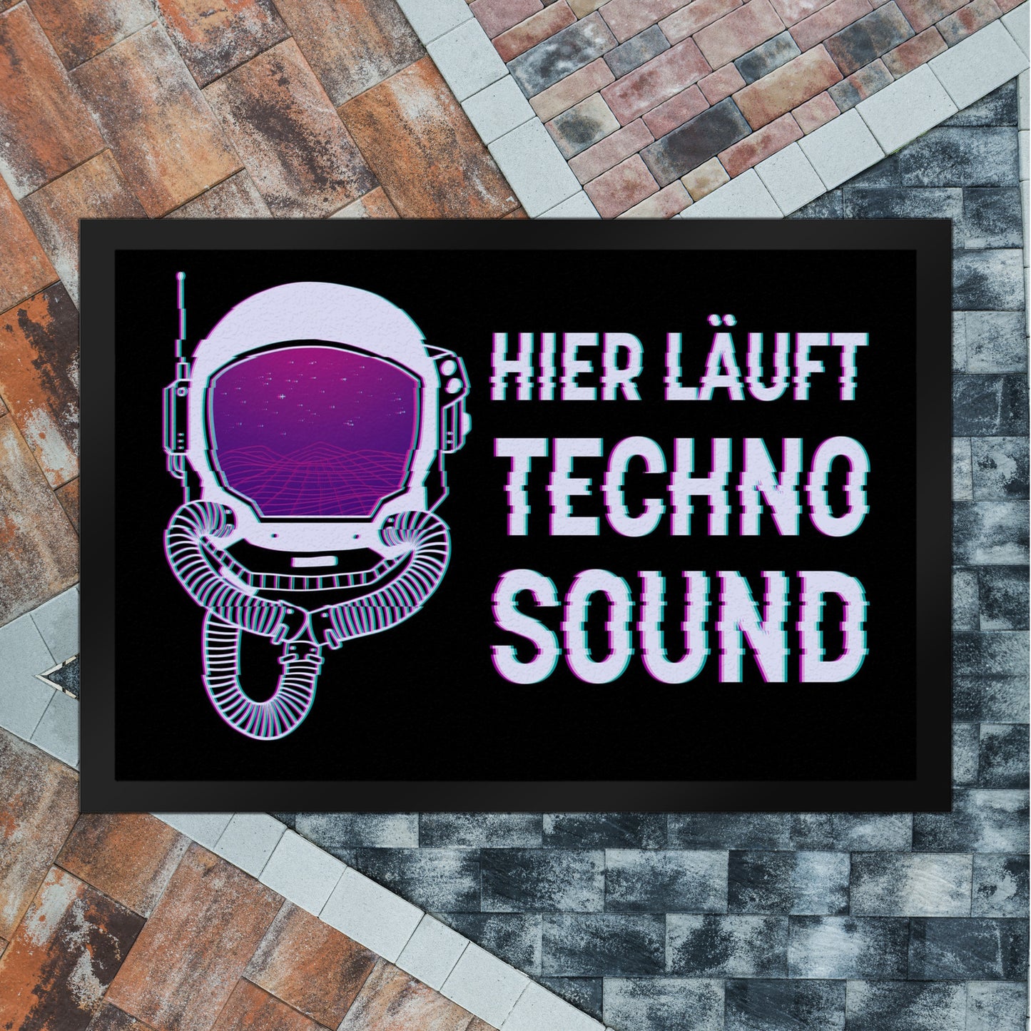 Hier läuft Techno Sound Fußmatte XL in 40x60 cm mit Astronautenhelm für Raver