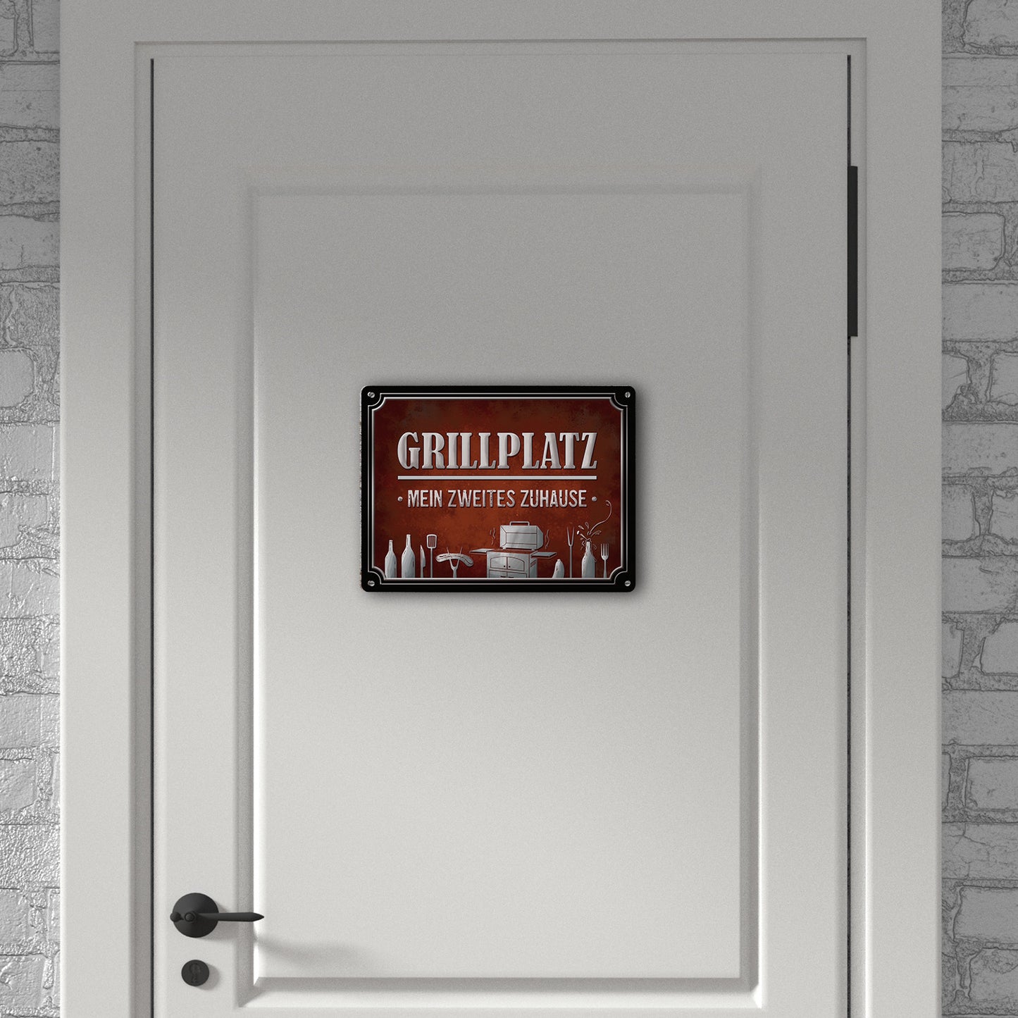 Metallschild XL mit Grill Motiv und Spruch: Grillplatz - mein zweites Zuhause