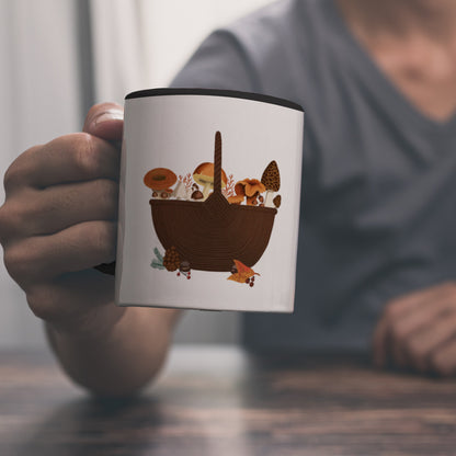 Herbst Kaffeebecher Schwarz mit Pilz-Motiv