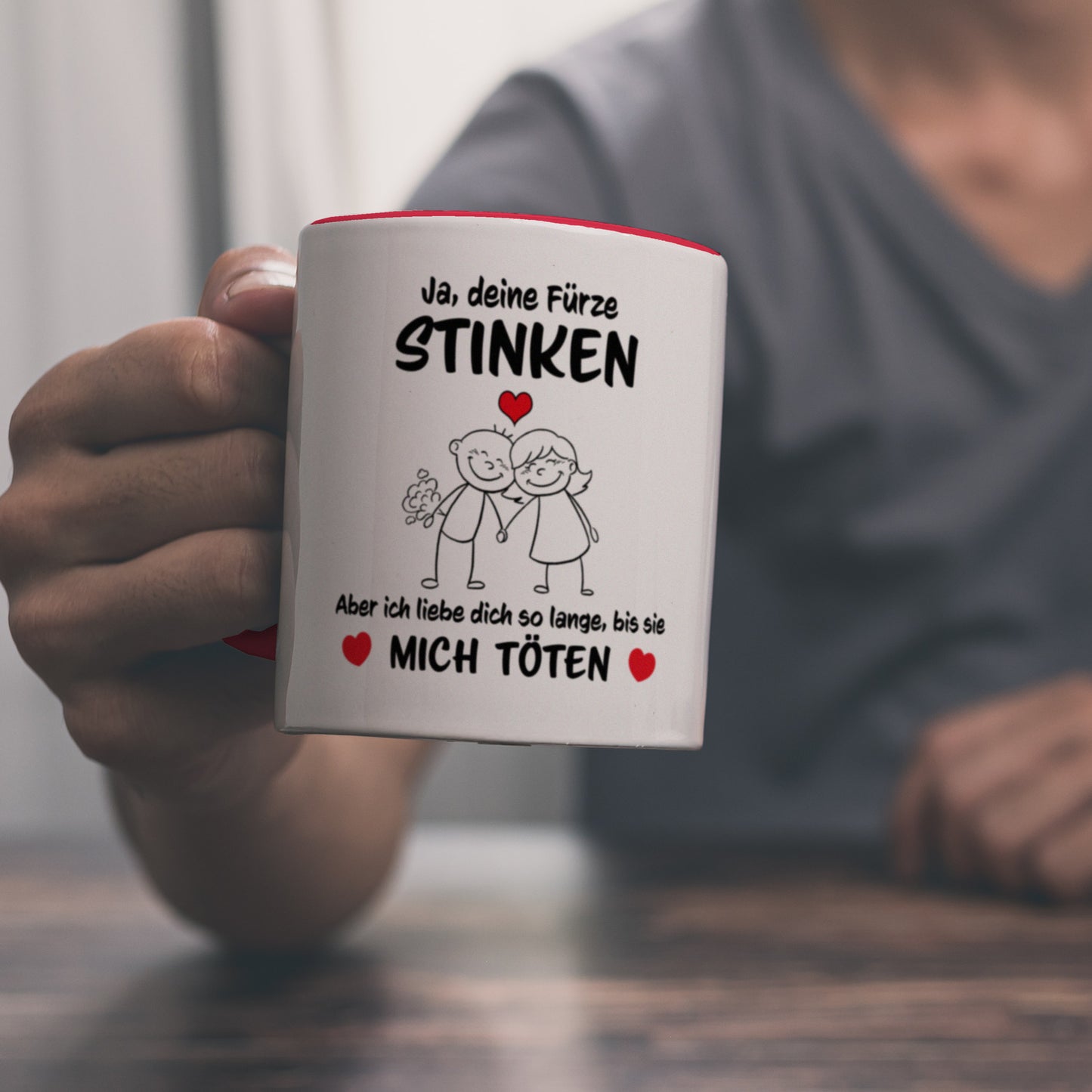 Ja, deine Fürze stinken, aber ich liebe dich trotzdem Kaffeebecher Rot