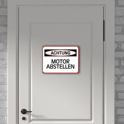 Motor abstellen Warn- und Hinweisschild im modernen Design