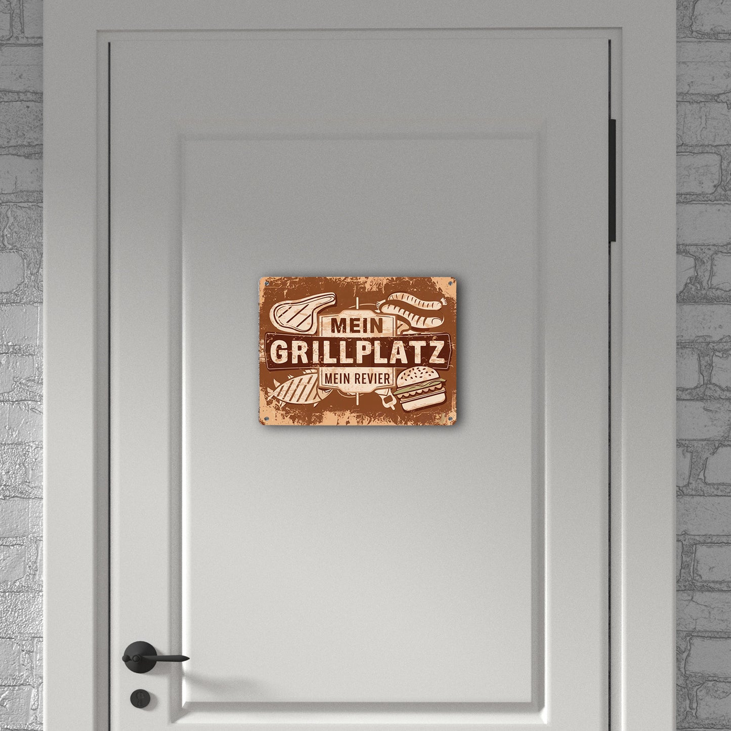 Grillplatz Vintage Metallschild XL in 21x28 cm - Mein Revier