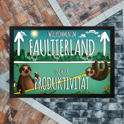 Willkommen im Faultierland Fußmatte XL mit Faultier Motiv