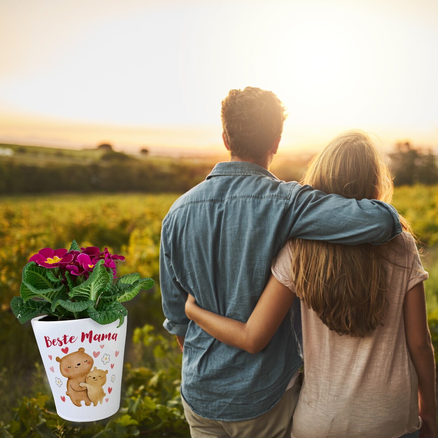 Bären Mutter und Kind Blumentopf mit Spruch Beste Mama