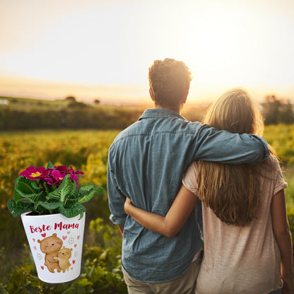 Bären Mutter und Kind Blumentopf mit Spruch Beste Mama