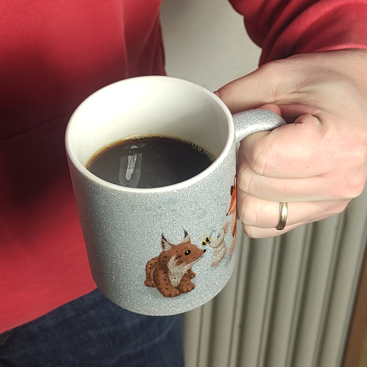 Schlauer Fuchs Glitzer-Kaffeebecher zur Einschulung mit Tiermotiv und Spruch