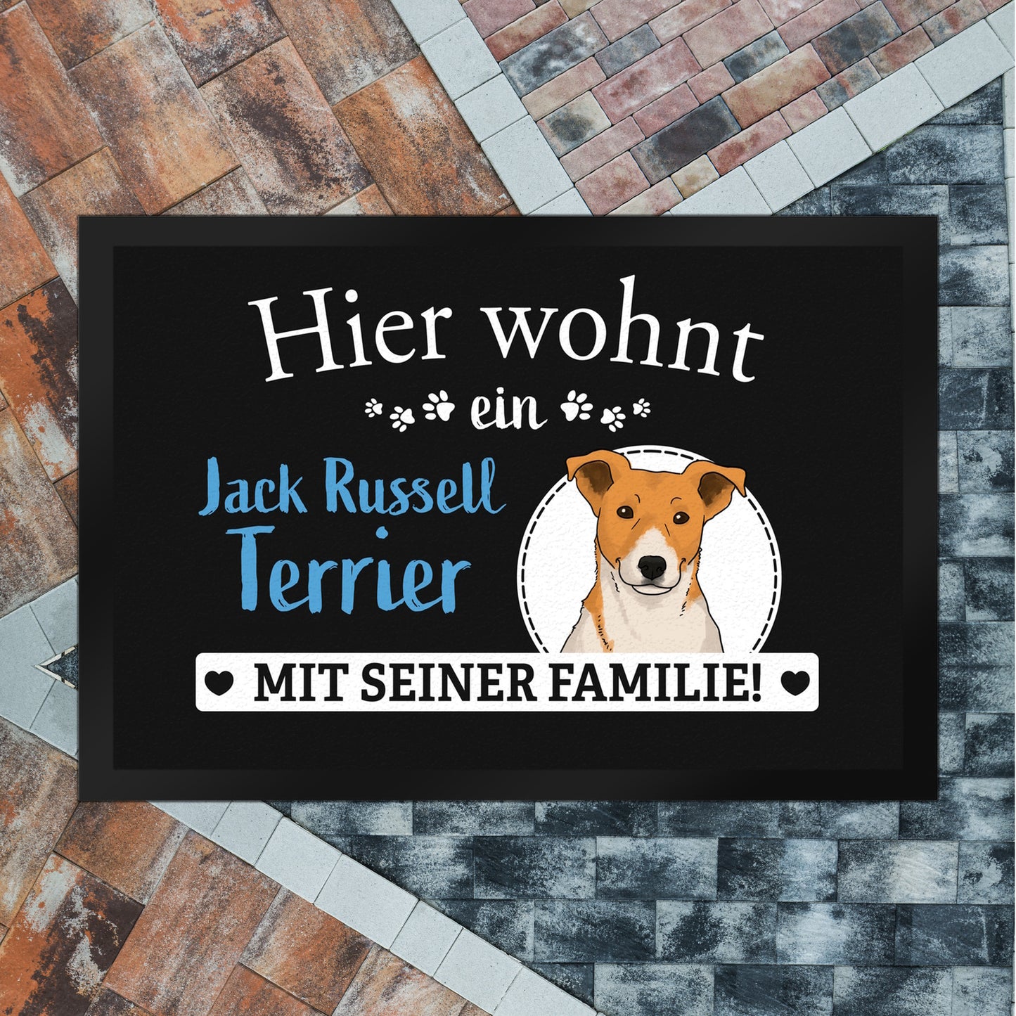 Hier wohnt ein Jack Russell Terrier mit seiner Familie Fußmatte XL in 40x60 cm