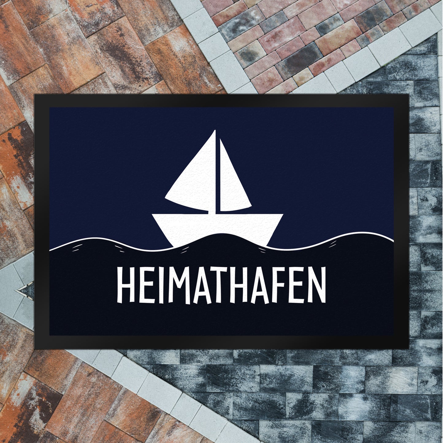 Heimathafen Fußmatte mit Schiff und Meeresmotiv