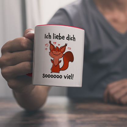 Ich liebe dich soooooo viel Kaffeebecher Rot mit niedlichem Eichhörnchen