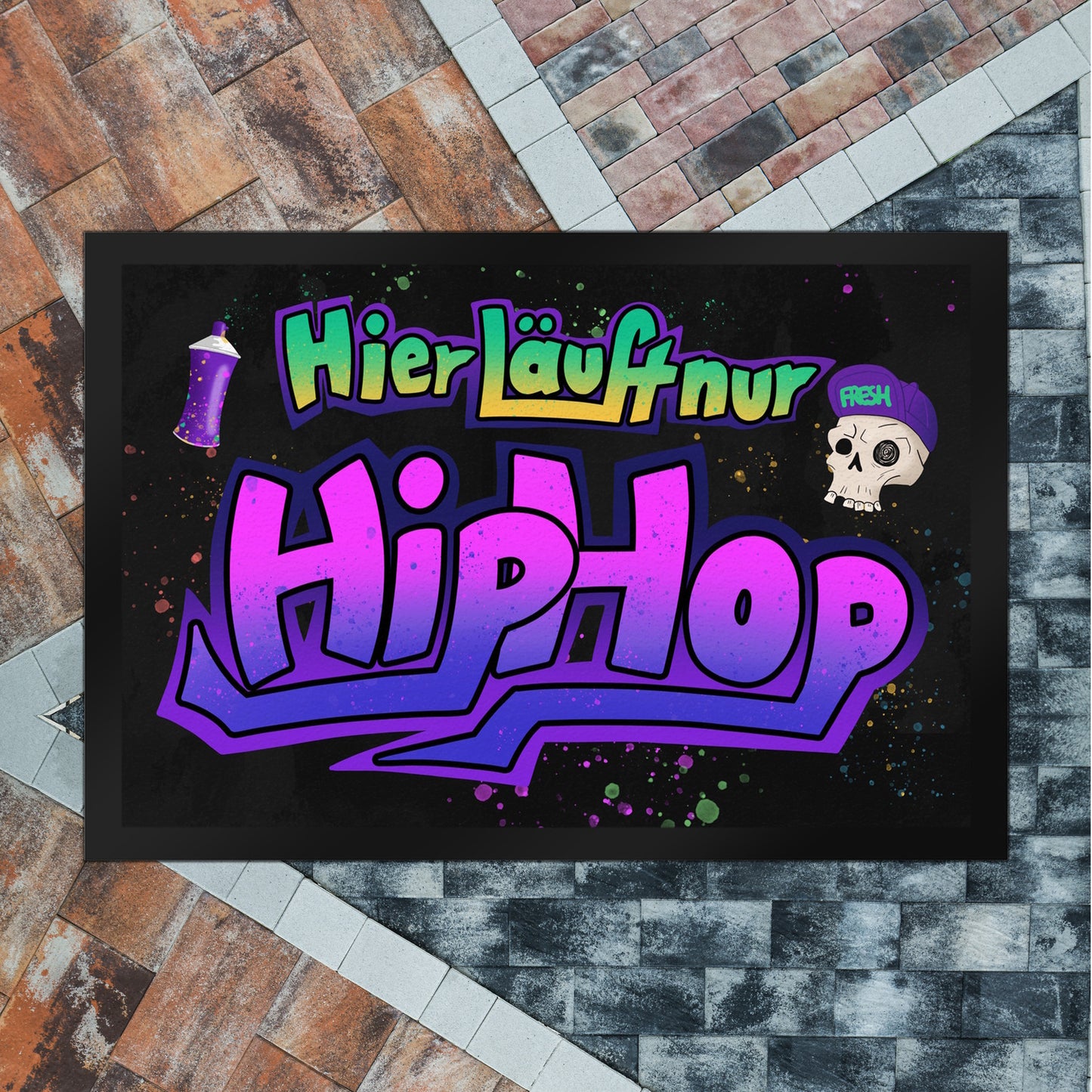 Graffitimotiv Fußmatte XL in 40x60 cm mit Spruch - Hier läuft nur Hip-Hop