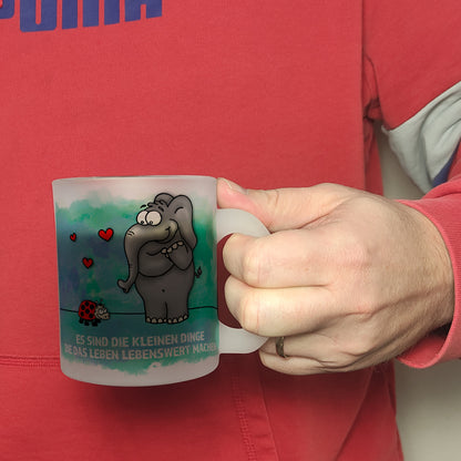 Es sind die kleine Dinge die das Leben lebenswert machen Glas Tasse mit Elefant und Marienkäfer Motiv