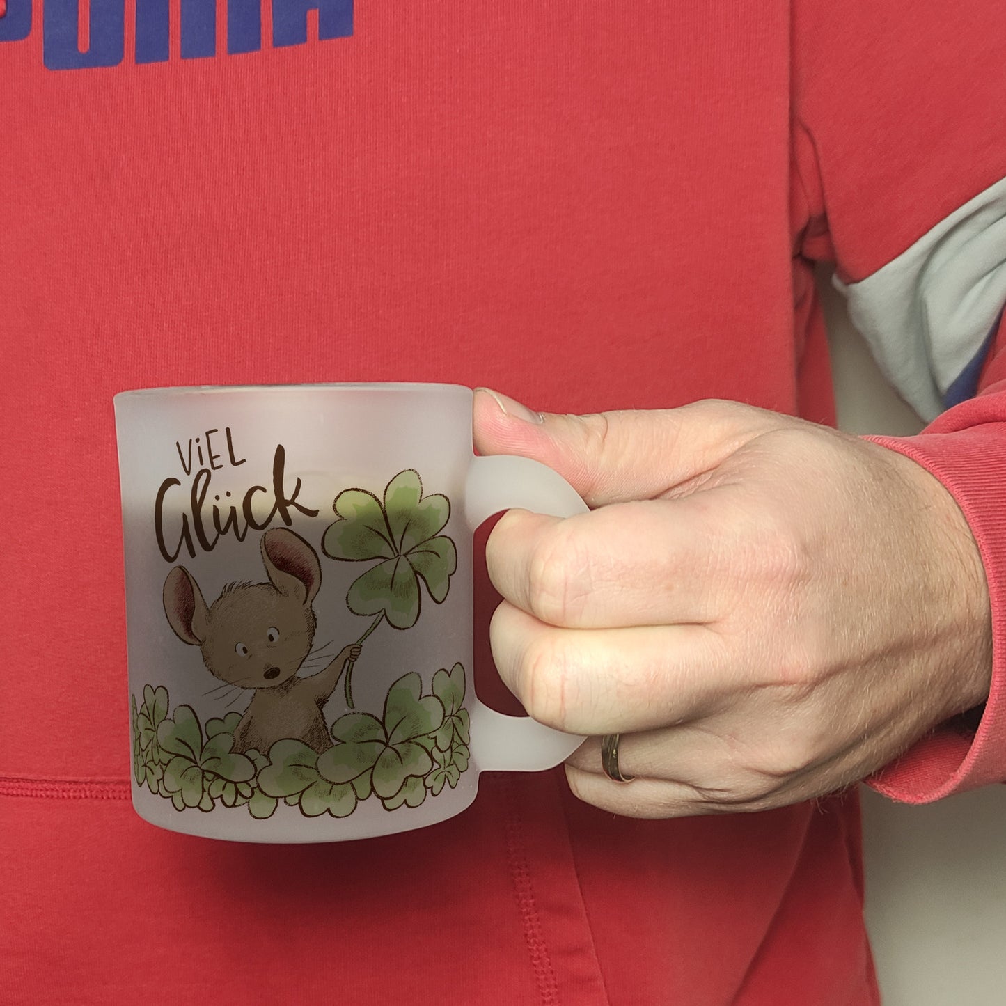 Maus Glas Tasse mit Spruch Viel Glück