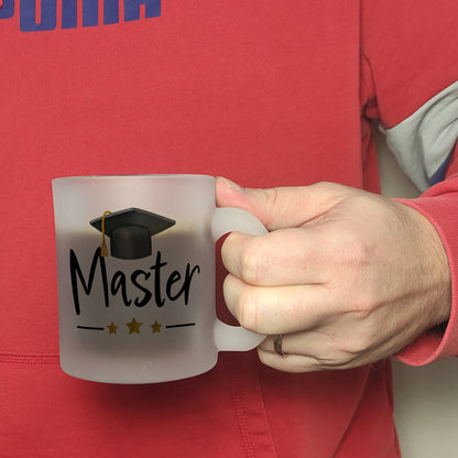 Master bestanden Glas Tasse mit Masterhut