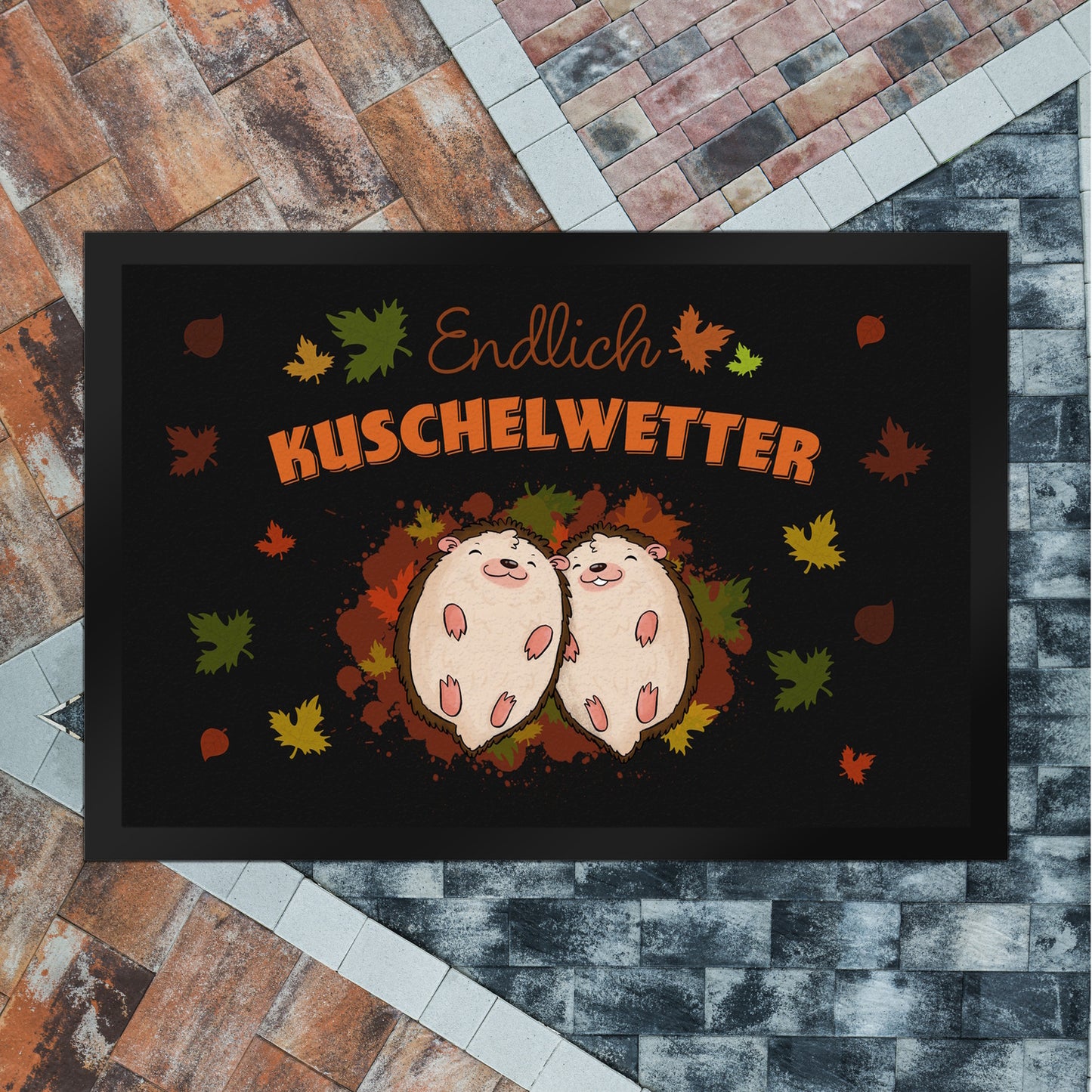 Endlich Kuschelwetter herbstliche Fußmatte XL in 40x60 cm mit Igelpaar