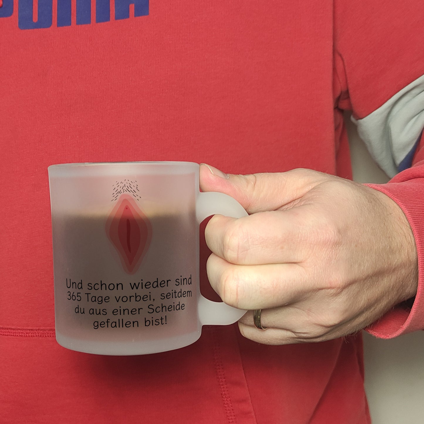 Wieder sind 365 Tage vorbei… Geburtstag Glas Tasse mit Scheide Motiv