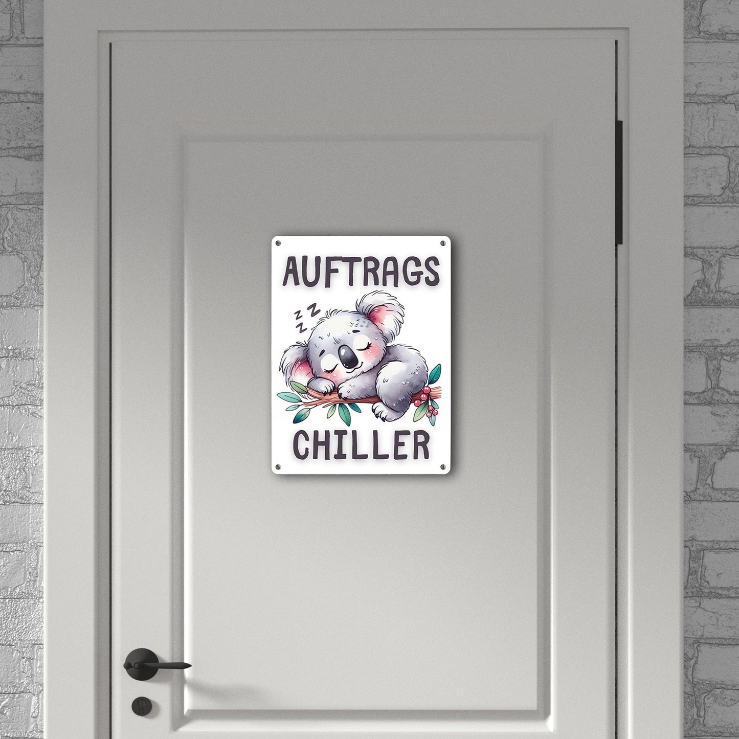 Schlafender Koala Metallschild XL in 21x28 cm mit Spruch Auftragschiller