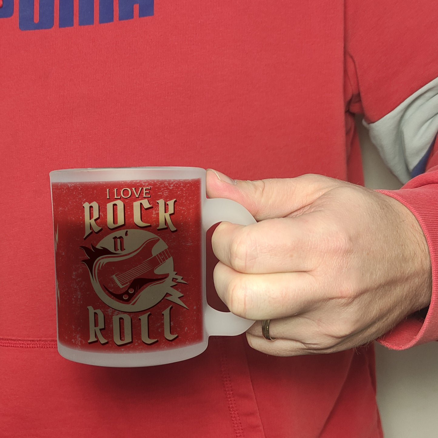 I Love Rock 'n' Roll Glas Tasse mit Gitarren Motiv