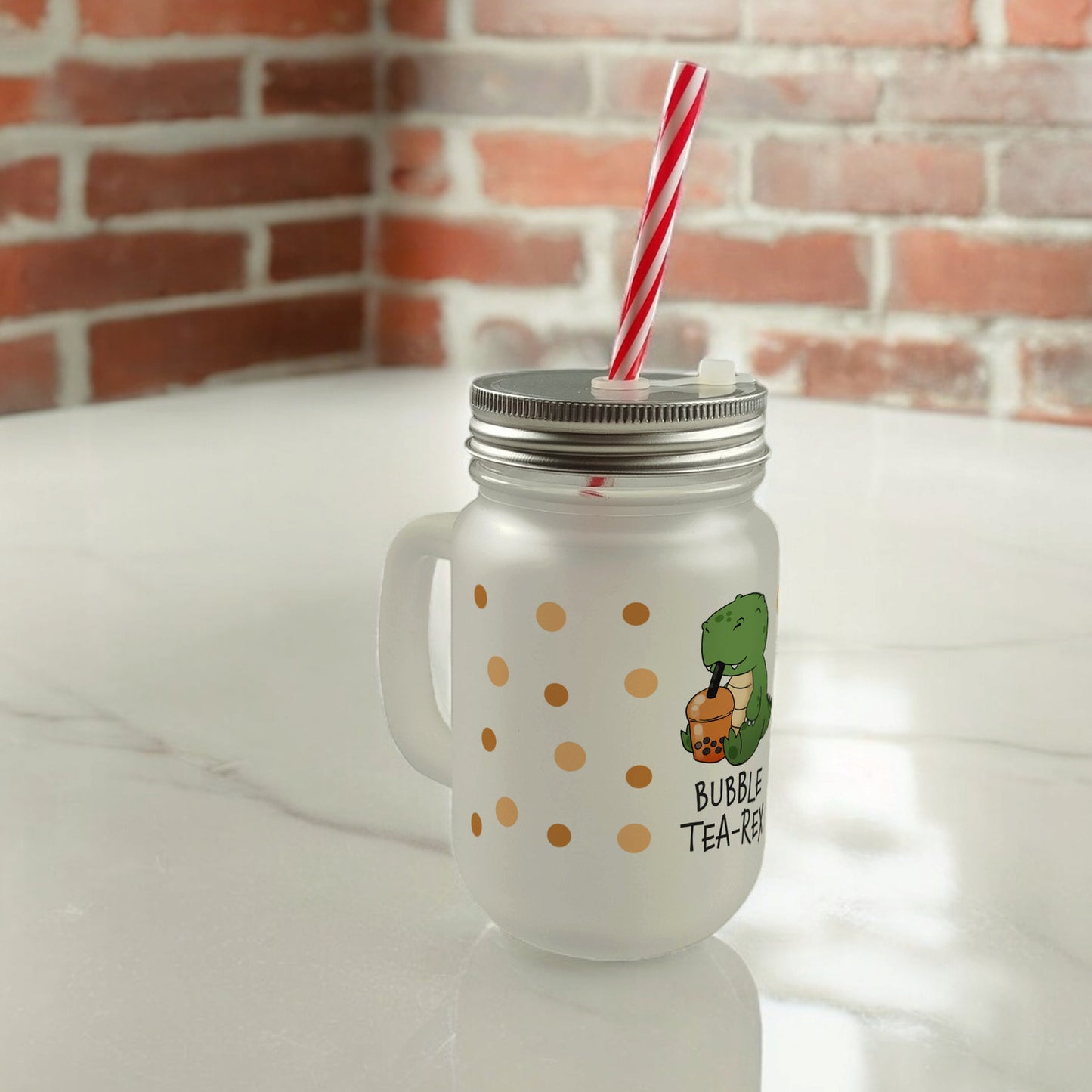 Bubble Tea-Rex Mason Jar Henkel Trinkglas mit Deckel mit T-Rex