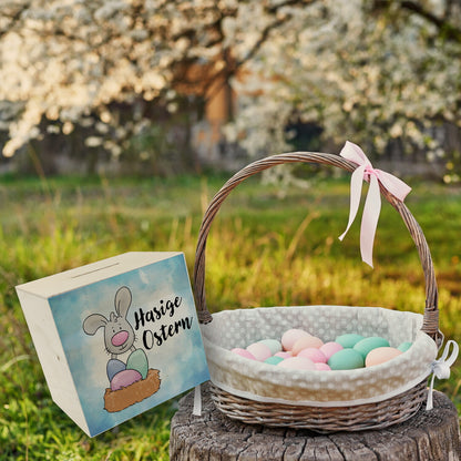 Hasige Ostern Spardose aus Holz mit niedlichem Osterhasen