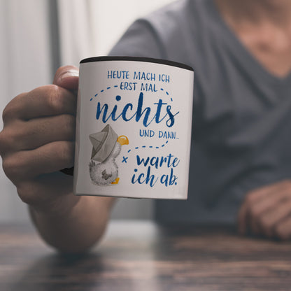 Möwe Kaffeebecher in schwarz mit Spruch Heute mach ich erst mal nichts