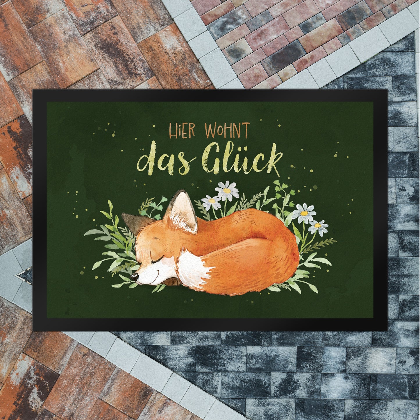 Hier wohnt das Glück Fußmatte XL in 40x60 cm mit Fuchs im Aquarell-Stil