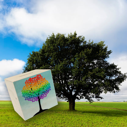 Baum in Regenbogenfarben Spardose aus Holz