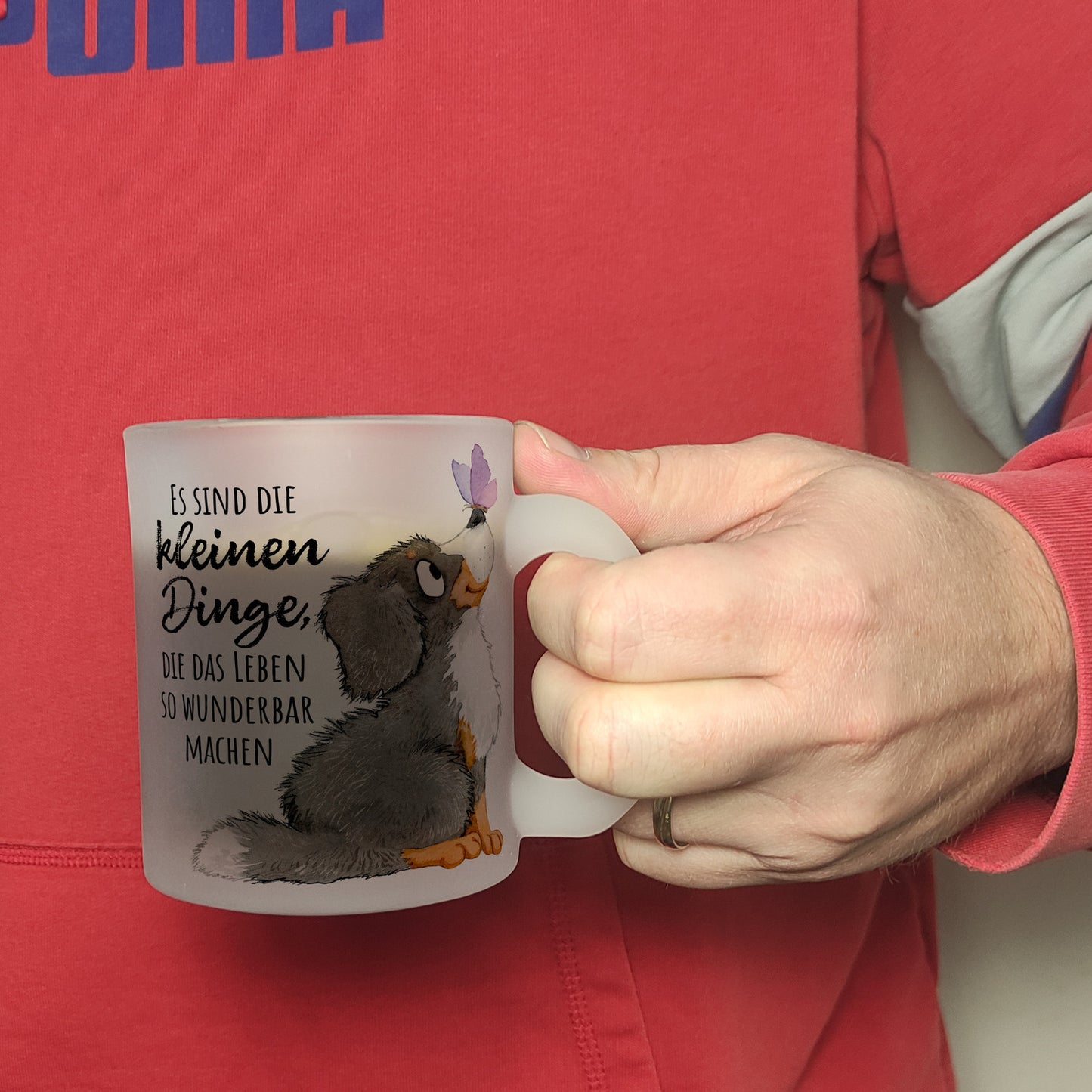 Hund Glas Tasse mit Spruch Die kleinen Dinge machen das Leben so wunderbar