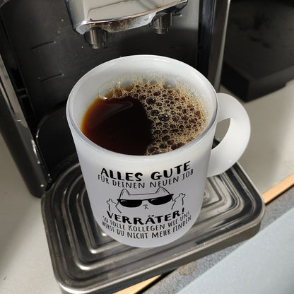 Katze mit Mittelfinger Glas Tasse mit Spruch Viel Erfolg du Verräter